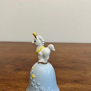 Vintage Norcrest Unicorn Porcelain Bell – Japan 1960s Blue & Yellow Stars